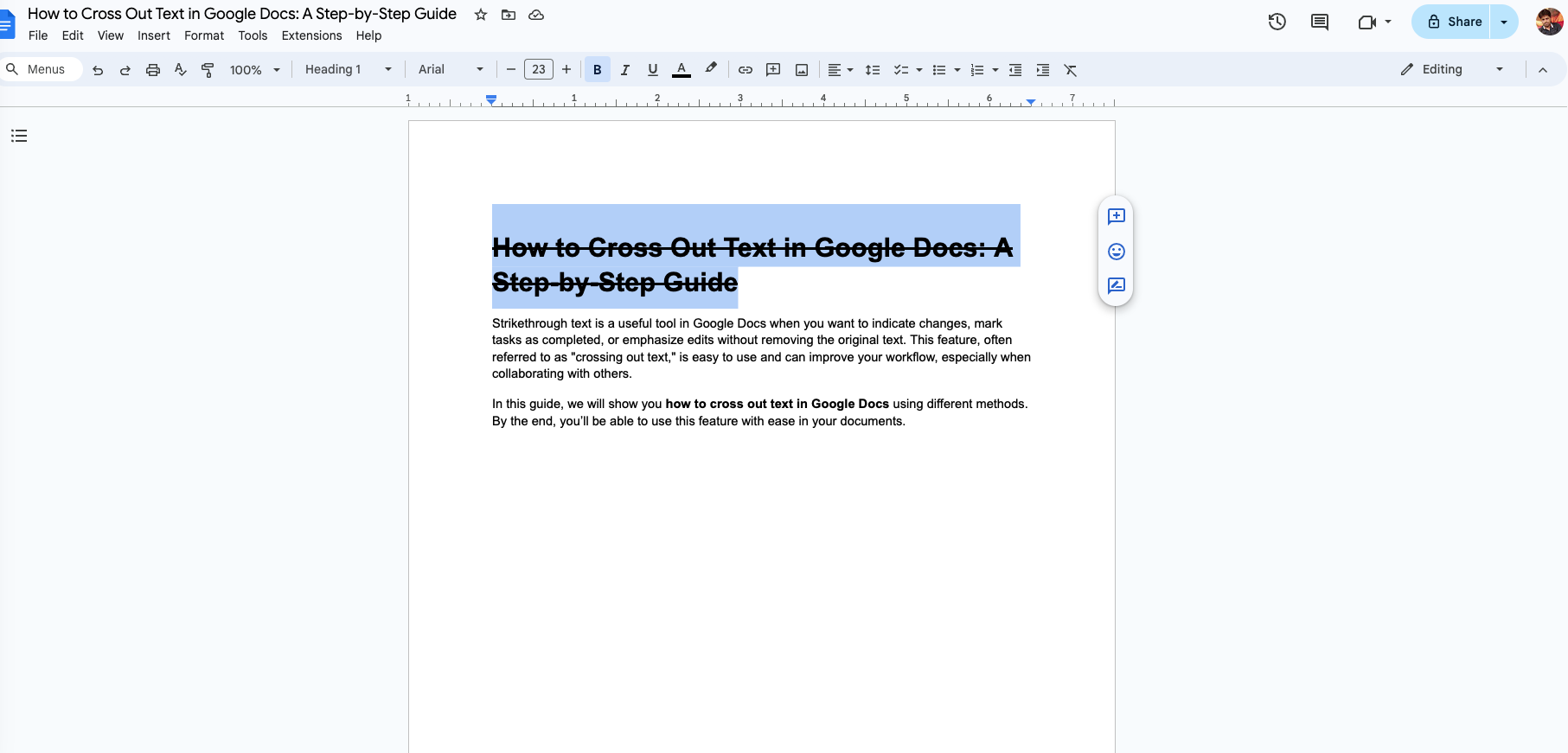 how to cross out text in google docs